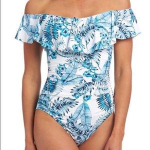 La Blanca Tranquility Palm Off-the-shoulder One-piece Swimsuit